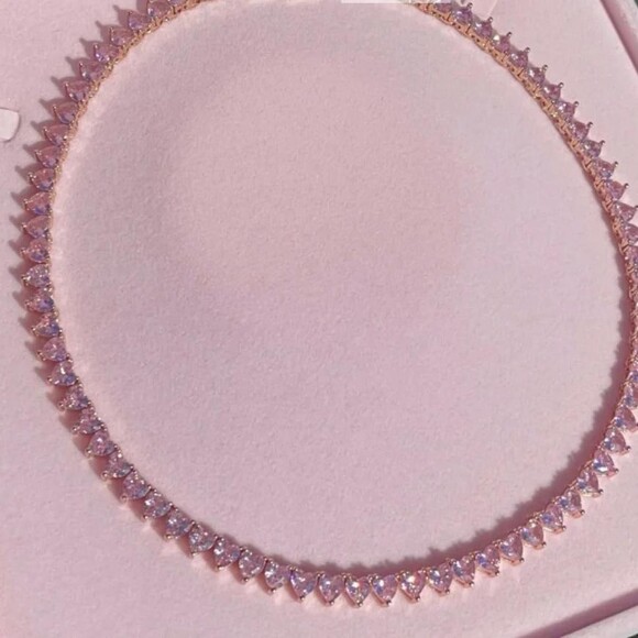 Pink Tennis Heart Necklace 16 Inch